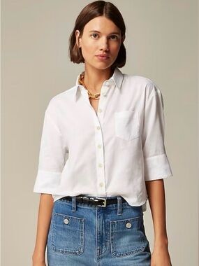 J.Crew Herringbone Twill Button-Up Shirt in White